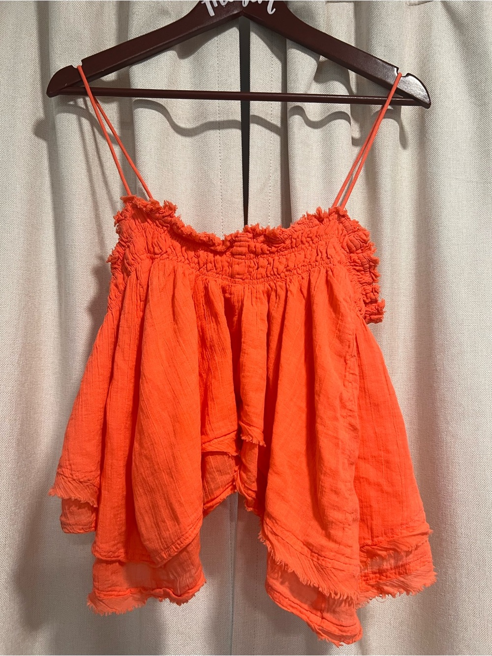 Free People Free-ish Salmon Layla Top 100% Cotton Small Crochet Babe - Picture 3 of 16